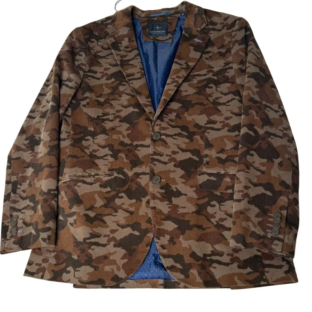 TailorByrd Camo Corduroy Blazer Brown Heritage Ivy Prep Sport Coat Mens 40R